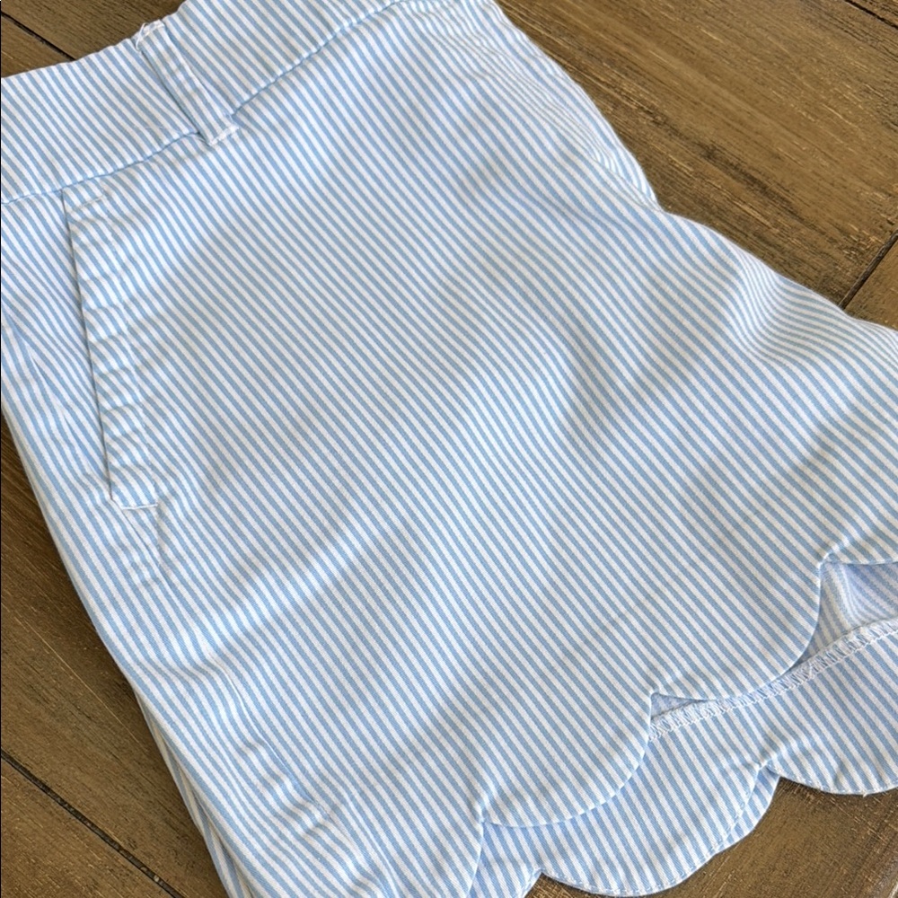 Crown and Ivy - Light Blue & White Striped Scallop Hem Shorts